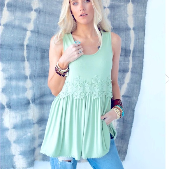 Three Bird Nest Tops - Never worn Three Bird Nest mint green boho top